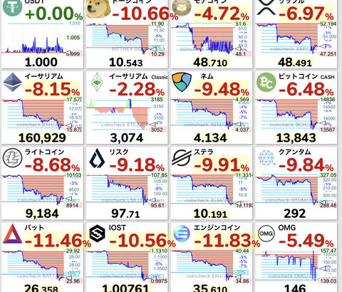 【悲報】仮想通貨全面安、資金がどんどん抜けている模様・・・・