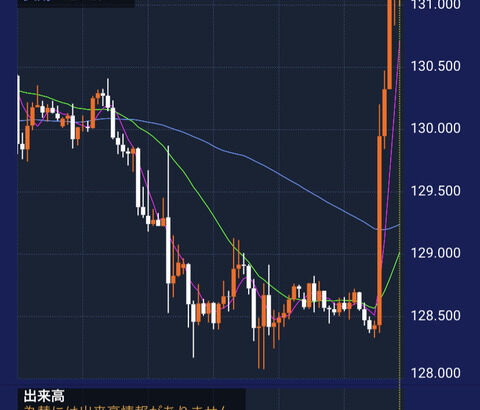 【悲報】ドル円、突然128円→131円に