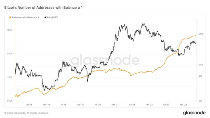 1ビットコイン以上を保有するウォレット、100万個を突破