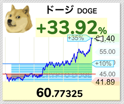 【速報】仮想通貨DOGE、60円突破wwwwwwwwww