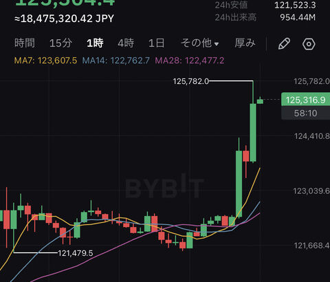 【速報】ビットコインが史上最高値更新。125,000ドル(約1,850万円)突破wwwwwwwwwwww